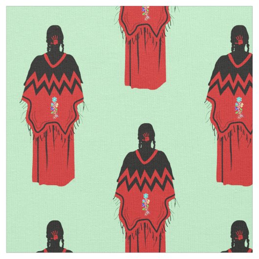 MMIW Kwe Red Hand Pattern Light Green Stof (Close Up)