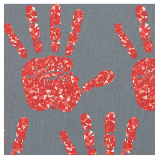 MMIW Red Hand Jeweled Pattern Slate Blue Grey Stof (Close Up)