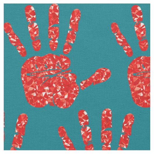 MMIW Red Hand Jeweled Pattern Turquoise Stof (Close Up)