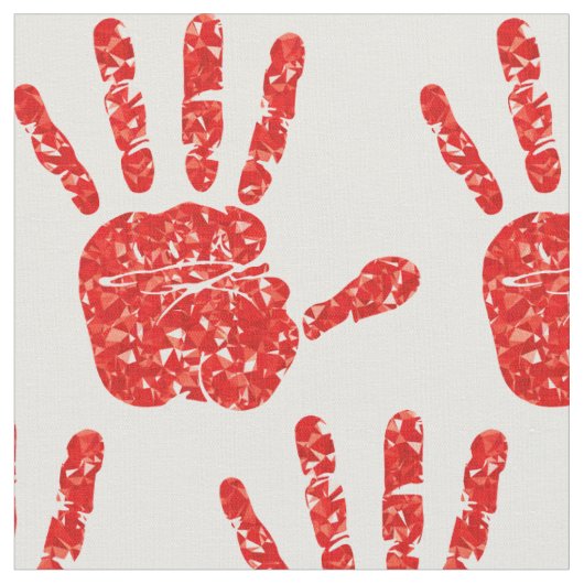 MMIW Red Hand Jeweled Pattern White Fabric Stof (Close Up)