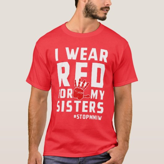 MMIW Red voor vermiste vermoorde inheemse vrouwen T-shirt (Voorkant)
