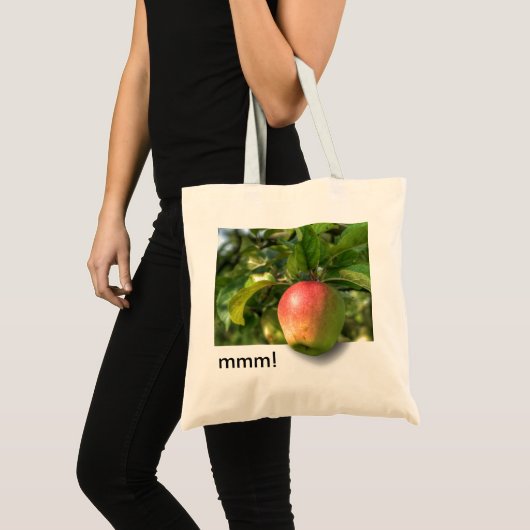 Mmm! | Apple Hanging Off Tree |  tekst Tote Bag (Voorkant (product))