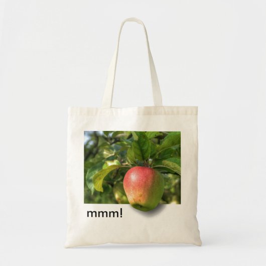 Mmm! | Apple Hanging Off Tree | tekst Tote Bag (Voorkant)