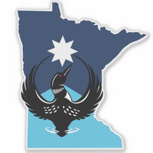 MN Loon Rising - MN State flag Sticker (Voorkant)