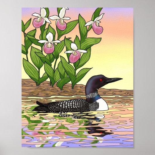 MN Staatsvogel Bloem Loon Lady Slipper Poster (Voorkant)