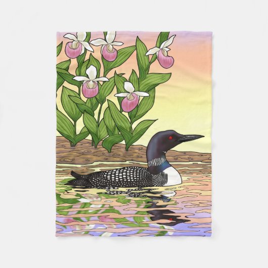 MN State Bird Flower Loon Lady Slipper Fleece Deken (Voorkant)