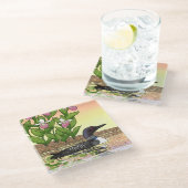 MN State Bird Flower Loon Lady Slipper Glazen Onderzetter (Schuin)