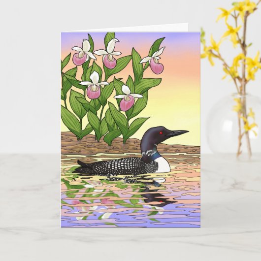 MN State Bird Flower Loon Lady Slipper Kaart (Gele Bloem)