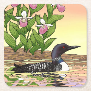 MN State Bird Flower Loon Lady Slipper Kartonnen Onderzetters