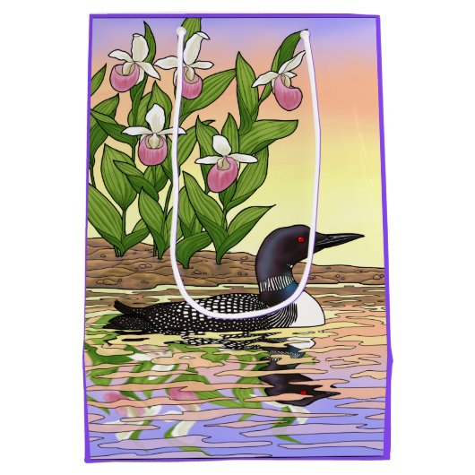 MN State Bird Flower Loon Lady Slipper Medium Cadeauzakje (Achterkant)