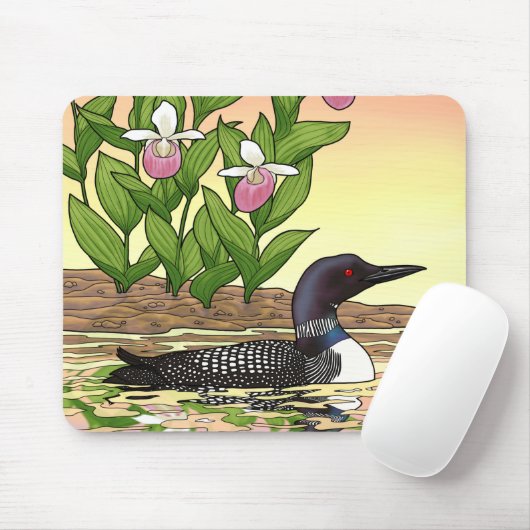 MN State Bird Flower Loon Lady Slipper Muismat (Met muis)