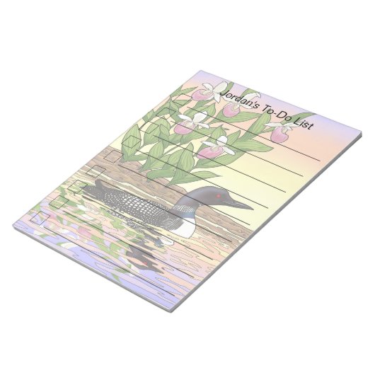 MN State Bird Flower Loon Lady Slipper Notitieblok (Schuin)