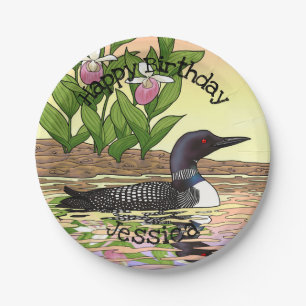 MN State Bird Flower Loon Lady Slipper Papieren Bordje