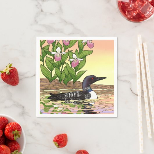 MN State Bird Flower Loon Lady Slipper Servet (Insitu)