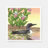 MN State Bird Flower Loon Lady Slipper Servet (Voorkant)