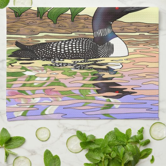 MN State Bird Flower Loon Lady Slipper Theedoek (Gevouwen)