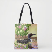MN State Bird Flower Loon Lady Slipper Tote Bag (Voorkant)