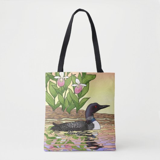 MN State Bird Flower Loon Lady Slipper Tote Bag (Voorkant)