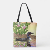 MN State Bird Flower Loon Lady Slipper Tote Bag (Achterkant)