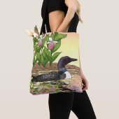 MN State Bird Flower Loon Lady Slipper Tote Bag (Dichtbij)