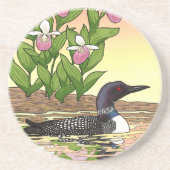 MN State Bird Flower Loon Lady Slipper Zandsteen Onderzetter (Voorkant)