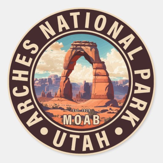 Moab Arches National Park Utah Delicate Arch Retro Ronde Sticker (Voorkant)