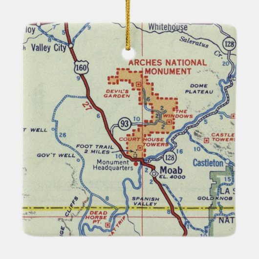 Moab Retro Map Keramisch Ornament (Achterkant)