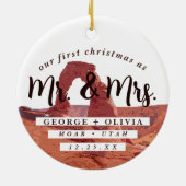 Moab Utah Onze eerste Kerst Elegante Waterverf Keramisch Ornament (Achterkant)