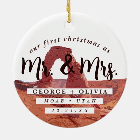 Moab Utah Onze eerste Kerst Elegante Waterverf Keramisch Ornament (Achterkant)