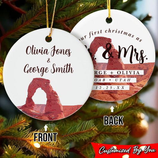 Moab Utah Onze eerste Kerst Elegante Waterverf Keramisch Ornament