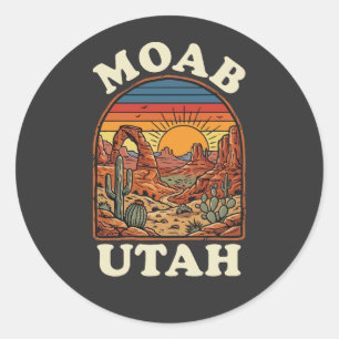 Moab Utah Woestijn Zonsondergang Retro Zuidweste Ronde Sticker