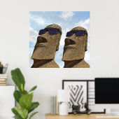 Moai met zonnebrillen - Poster (Thuiskantoor)