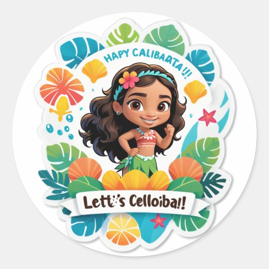 Moana’s Island Birthday Vibes Ronde Sticker (Voorkant)
