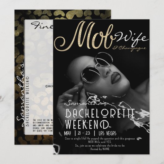 Mob Vrouw & Champagne Zwart Bach Bachelorette Part Kaart (Voorkant / Achterkant)