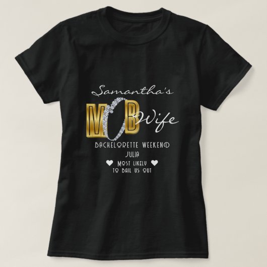 Mob Wife & Cocktails Zwarte Bach Bruidsfeestje T-shirt (Design voorkant)