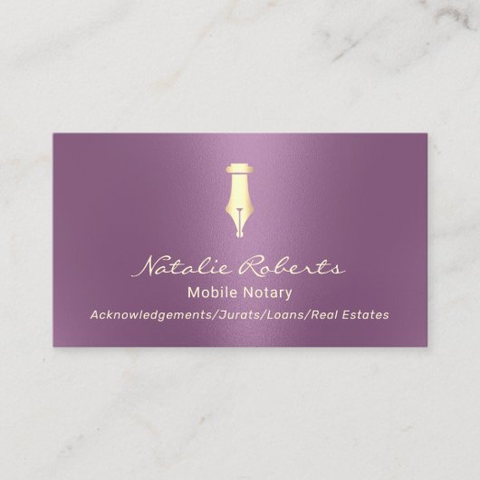 Mobiel Notarisch Openbaar Golden Signing Pen Paars Visitekaartje (Voorkant)