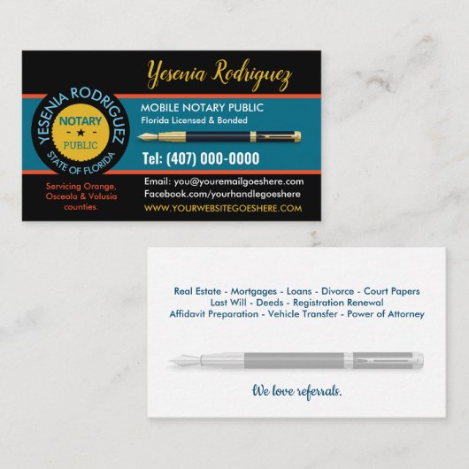 Mobiel Notarisch Openbaar Visitekaartje (Voorkant / Achterkant)