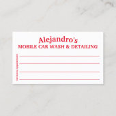 Mobiel wasprogramma voor auto's en details - Dring Visitekaartje (Achterkant)