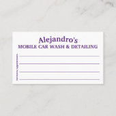 Mobiel wasprogramma voor auto's en details - Dring Visitekaartje (Achterkant)