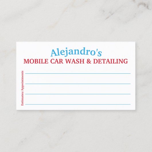 Mobiel wasprogramma voor auto's en details - Dring Visitekaartje (Achterkant)