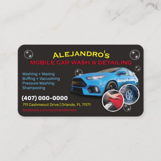 Mobiel wasprogramma voor auto's en details - Dring Visitekaartje (Voorkant)