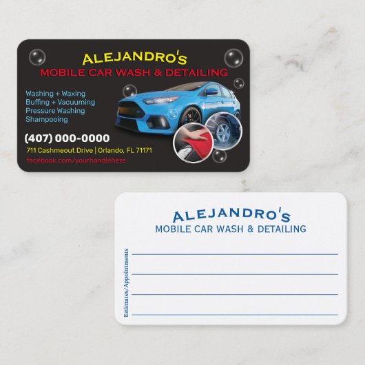 Mobiel wasprogramma voor auto's en details - Dring Visitekaartje (Voorkant / Achterkant)