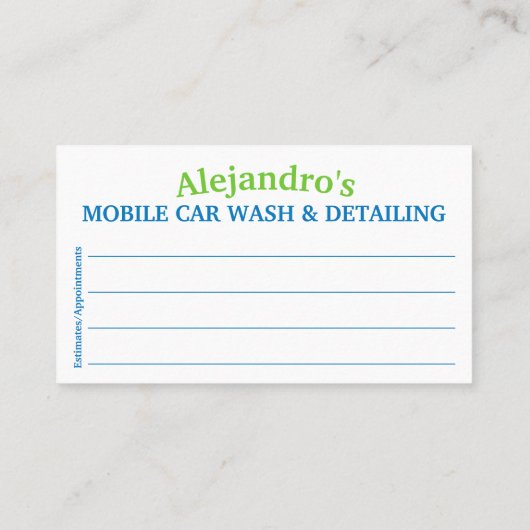 Mobiel wasprogramma voor auto's en details - Dring Visitekaartje (Achterkant)