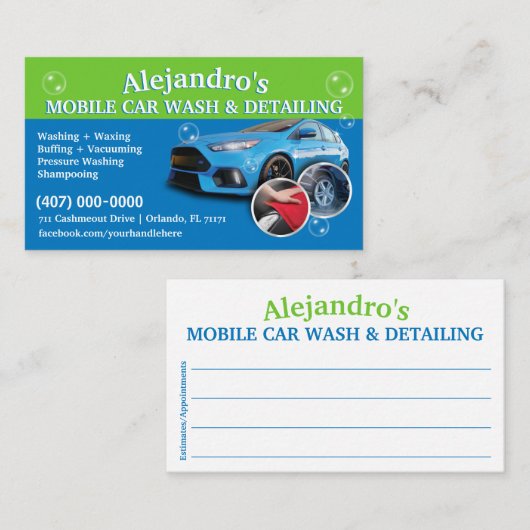 Mobiel wasprogramma voor auto's en details - Dring Visitekaartje (Voorkant / Achterkant)