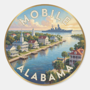Mobiele Alabama Waterfront Zuidelijke Reis Ronde Sticker