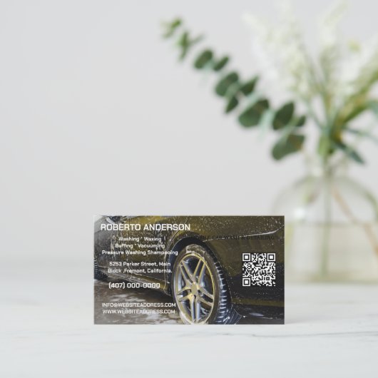 Mobiele Auto Detailing Car Wash QR Visitekaartje (Staand voorkant)