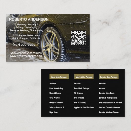 Mobiele Auto Detailing Car Wash QR Visitekaartje (Voorkant / Achterkant)