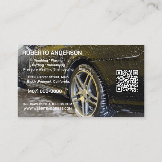 Mobiele Auto Detailing Car Wash QR Visitekaartje (Voorkant)