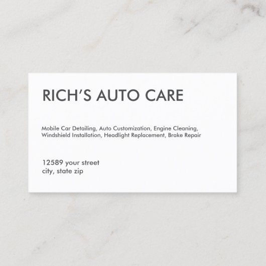 Mobiele auto details visitekaartje (Achterkant)