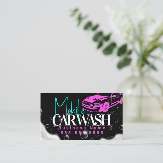 Mobiele auto wassen voertuig met QR-code Visitekaartje (Staand voorkant)